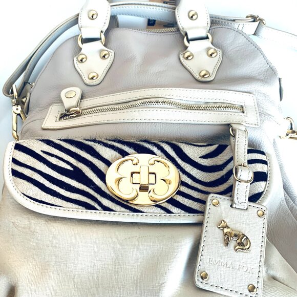EMMA FOX LEATHER PURSE BAG POCKETBOOK COMPUTER BAG COW PRINT ACCENT PERFECT - Picture 3 of 15